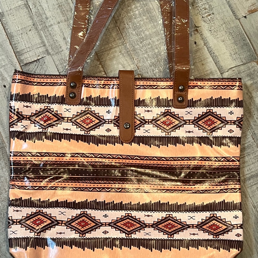 Brown and Cream Patterned Tote Bag